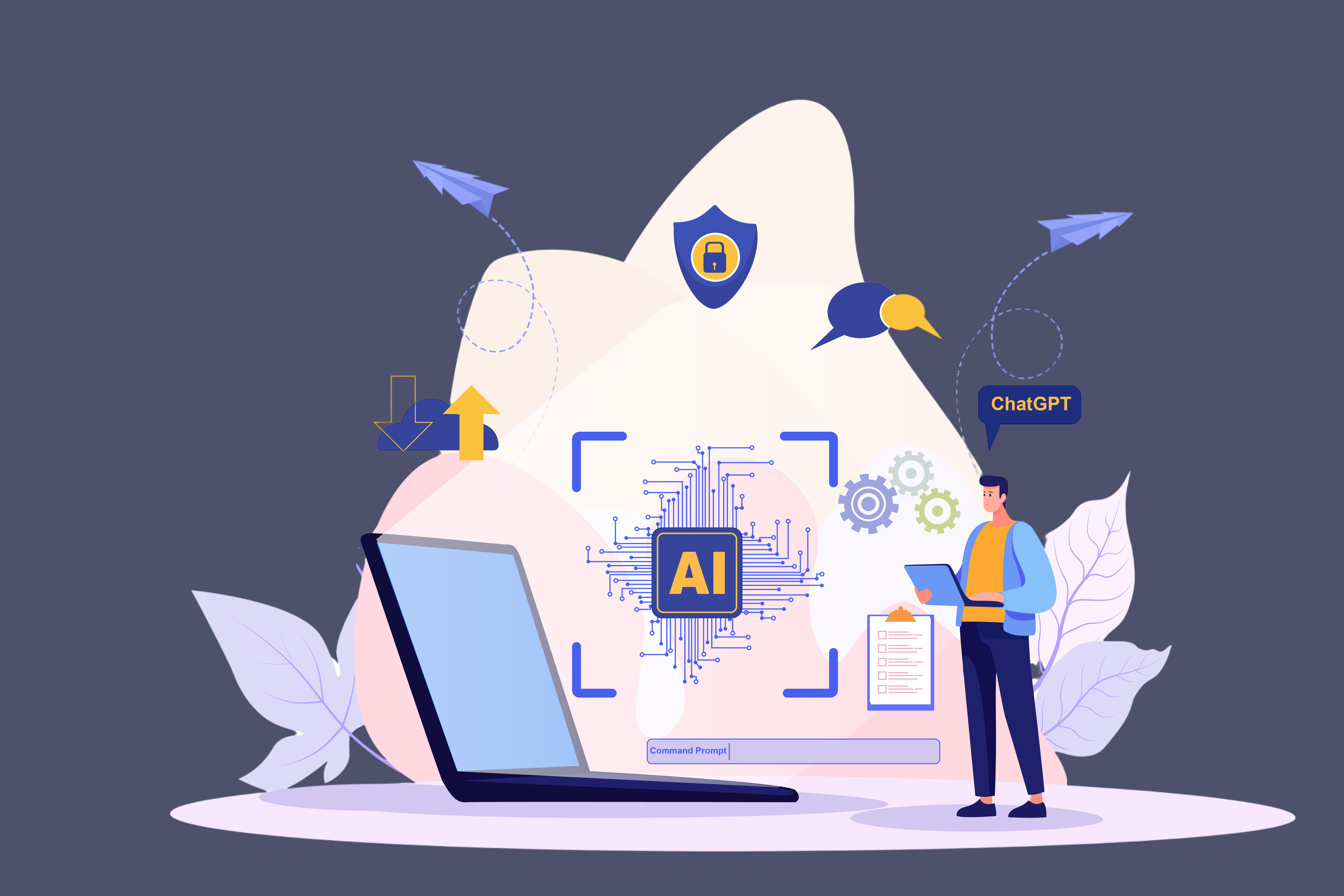 AI and employee engagement Ai technology, Artificial Intelligence. man using technology smart robot AI, artificial intelligence by enter command prompt for generates something, Futuristic technology transformation. Chat with AI